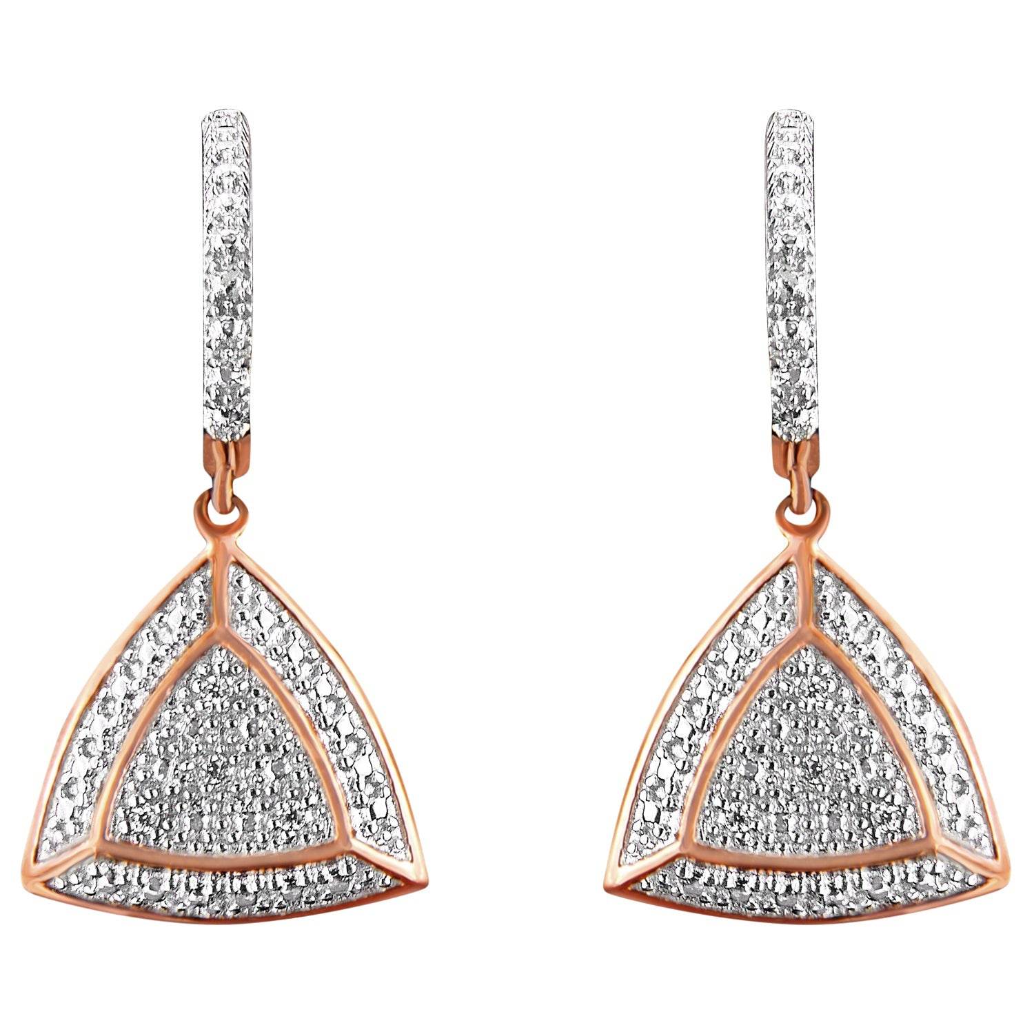 Rose Gold Plated Sterling Silver Round Cut Diamond Fashion Dangle Earrings (0.03 cttw, H-I Color, I2-I3 Clarity) - Bijoux-NYC Direct