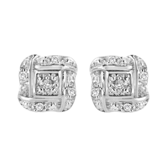 .925 Sterling Silver Round-Cut Diamond Accent Swirl Square Knot Stud Earrings (H-I Color, I2-I3 Clarity) - Bijoux-NYC Direct