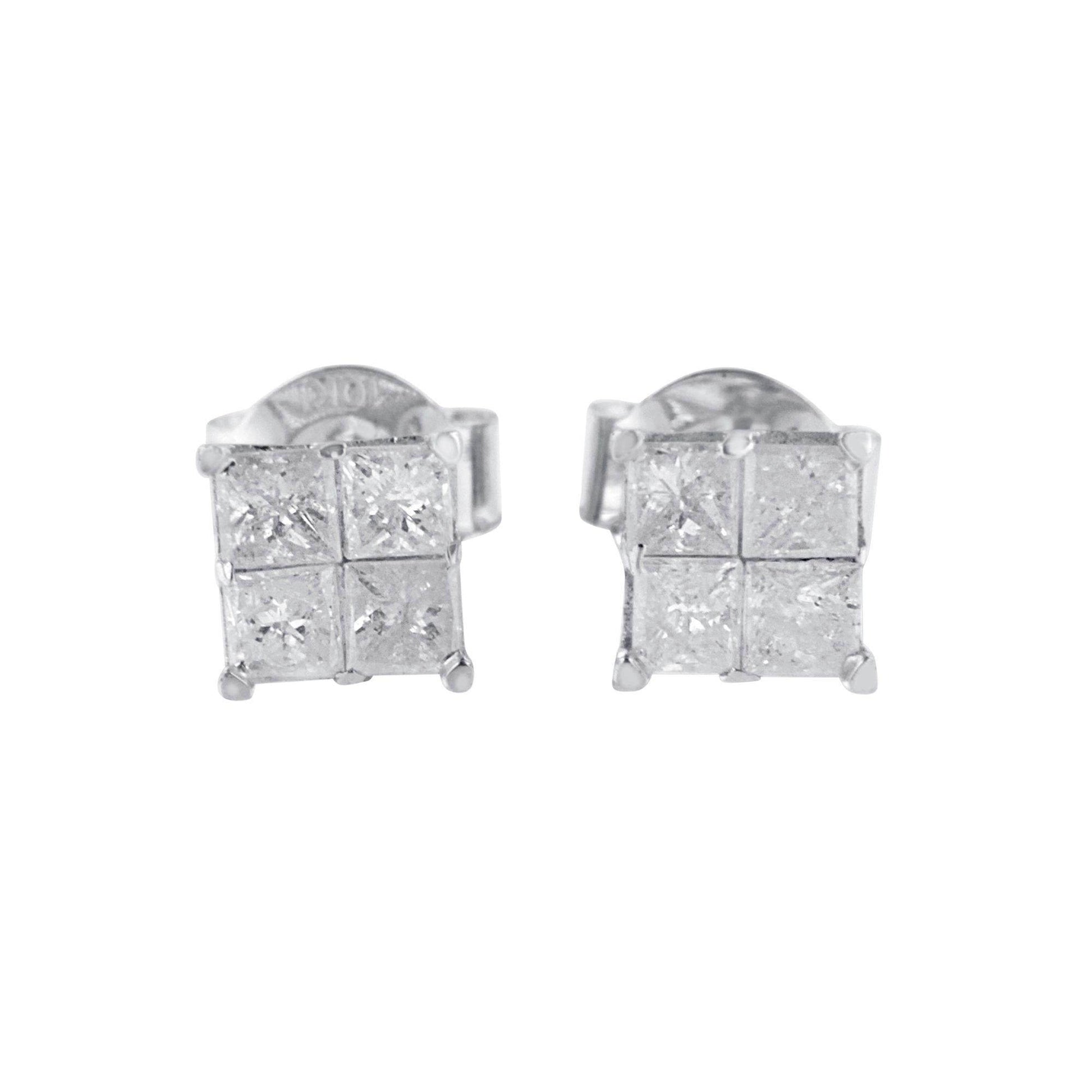 10k White Gold Diamond Stud Earrings (0.60 cttw, I-J Color, I2-I3 Clarity) - Bijoux-NYC Direct
