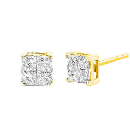 10K Yellow Gold Plated .925 Sterling Silver 1.0 Cttw Princess-Cut Diamond Composite Multi Stone Stud Earrings (J-K Color, SI2-I1 Clarity) - Bijoux-NYC Direct