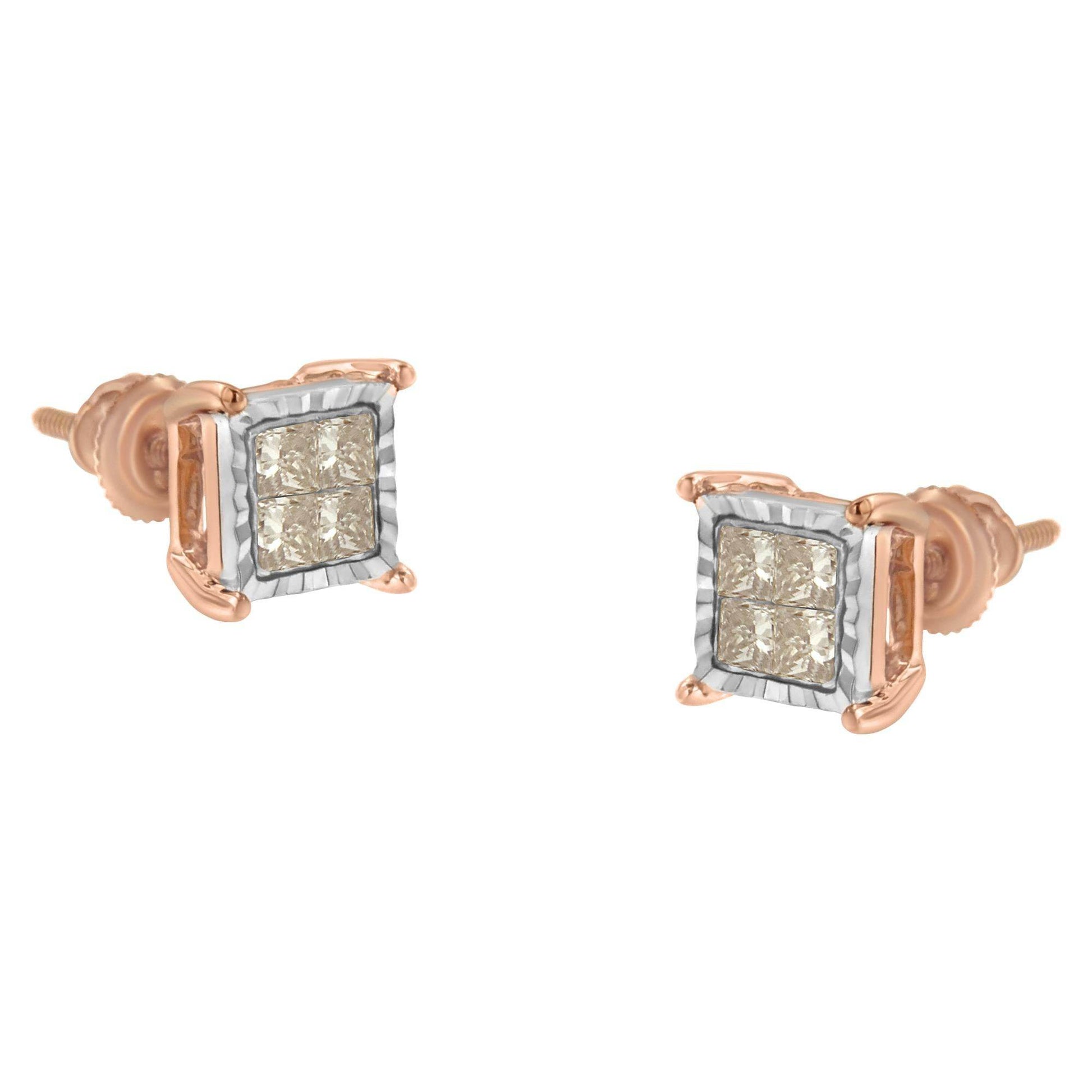 10K Two-Toned Princess-Cut Composite Diamond Stud Earrings (1/2 cttw, J-K Color, I1-I2 Clarity) - Bijoux-NYC Direct