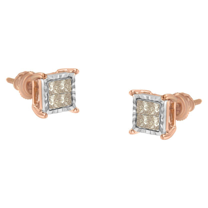 10K Two-Toned Princess-Cut Composite Diamond Stud Earrings (1/2 cttw, J-K Color, I1-I2 Clarity) - Bijoux-NYC Direct