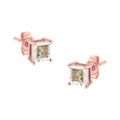 Rose gold square-cut gemstone stud earrings on a white background