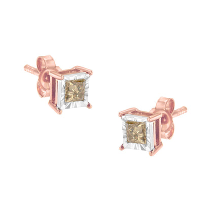 14K Rose Gold Plated Two-Tone .925 Sterling Silver 1/2 Cttw Princess-Cut Square Solitaire Stud Earrings (K-L , I2-I3 ) - Bijoux-NYC Direct