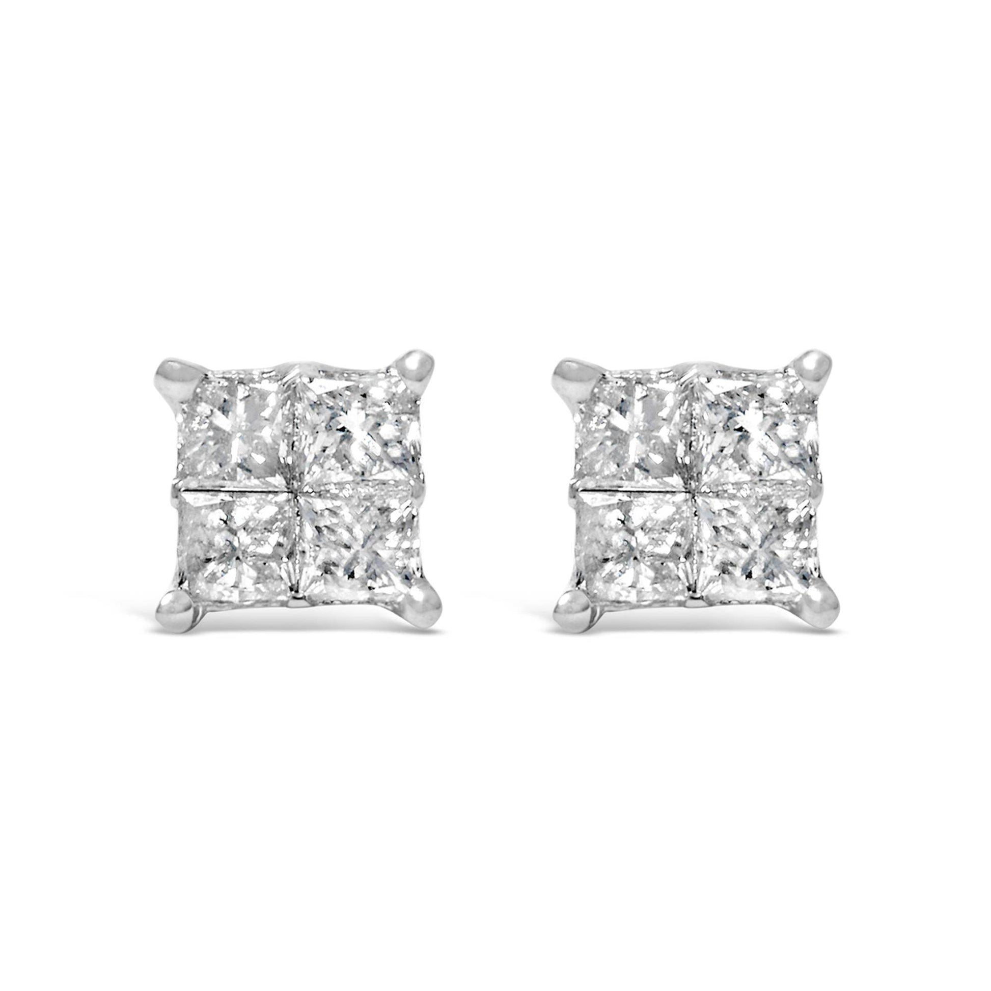 10K White Gold Diamond Stud Earrings (3/4 cttw, H-I Color, SI2-I1 Clarity) - Bijoux-NYC Direct