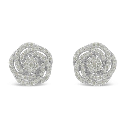 10KT White Gold Diamond Flower Stud Earring (1/2 cttw, I-J Color, I1-I2 Clarity) - Bijoux-NYC Direct