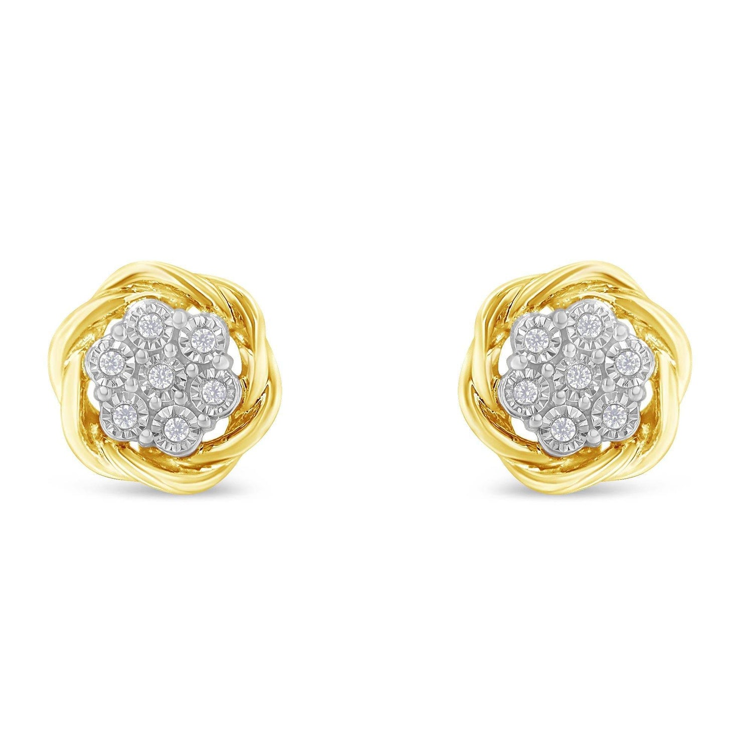 Yellow Gold Plated Sterling Silver Diamond Rose stud Earrings (0.15 cttw, I-J Color, I2-I3 Clarity) - Bijoux-NYC Direct