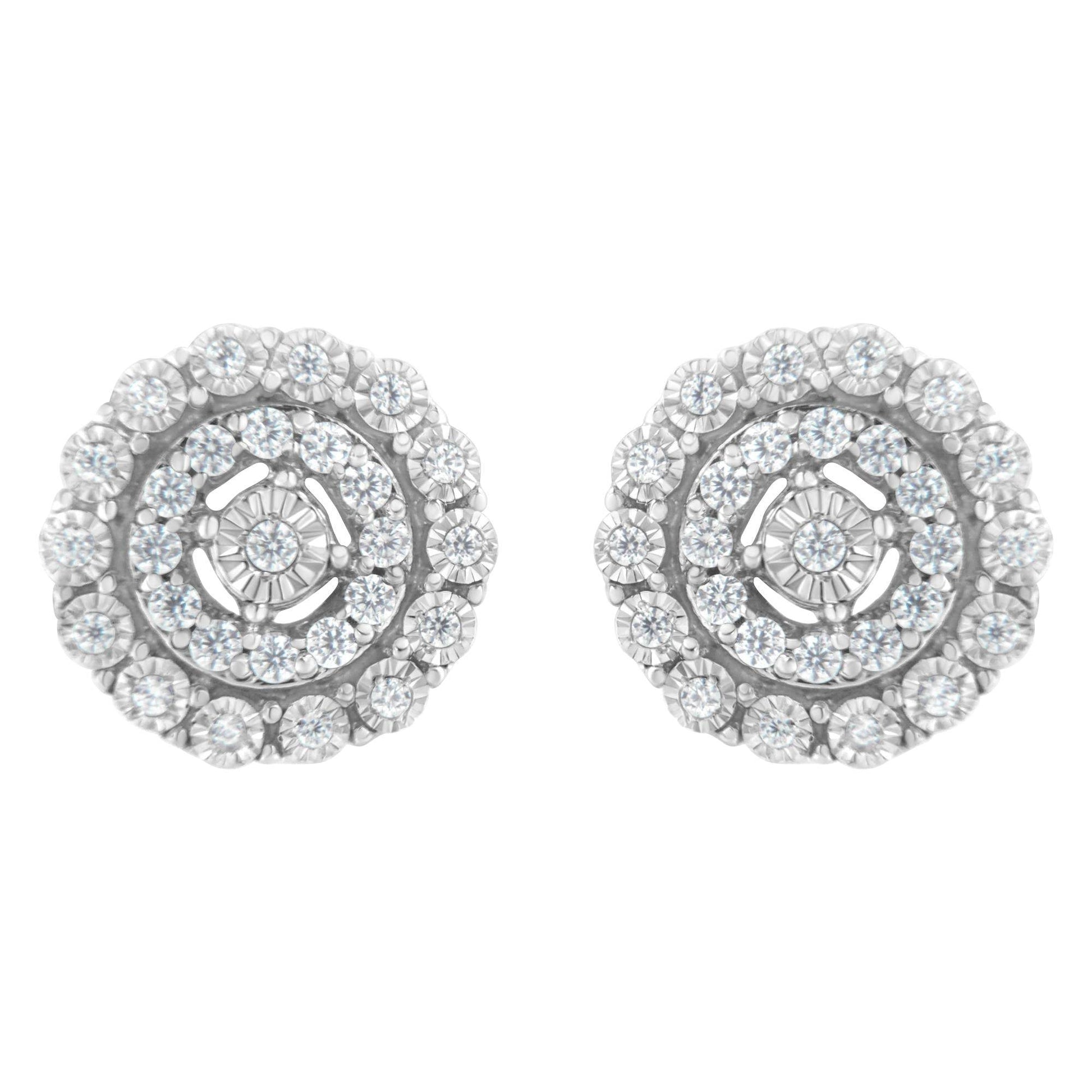 10KT White Gold 1/2 cttw Double Halo Brilliant Round-Cut Diamond Stud Earrings (I-J Clarity, I2-I3 Color) - Bijoux-NYC Direct