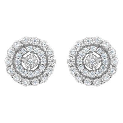 10KT White Gold 1/2 cttw Double Halo Brilliant Round-Cut Diamond Stud Earrings (I-J Clarity, I2-I3 Color) - Bijoux-NYC Direct