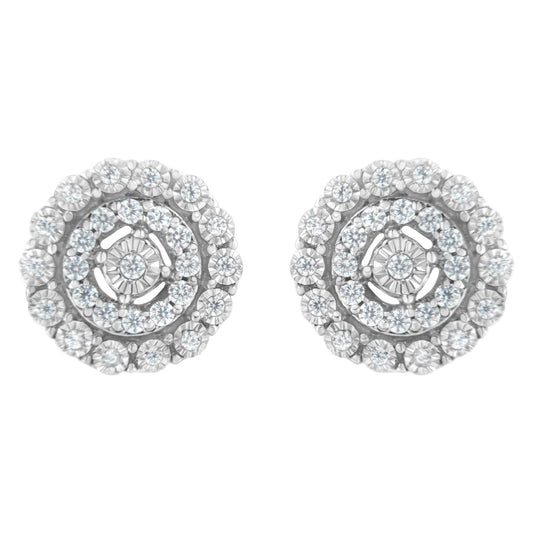10KT White Gold 1/2 cttw Double Halo Brilliant Round-Cut Diamond Stud Earrings (I-J Clarity, I2-I3 Color) - Bijoux-NYC Direct