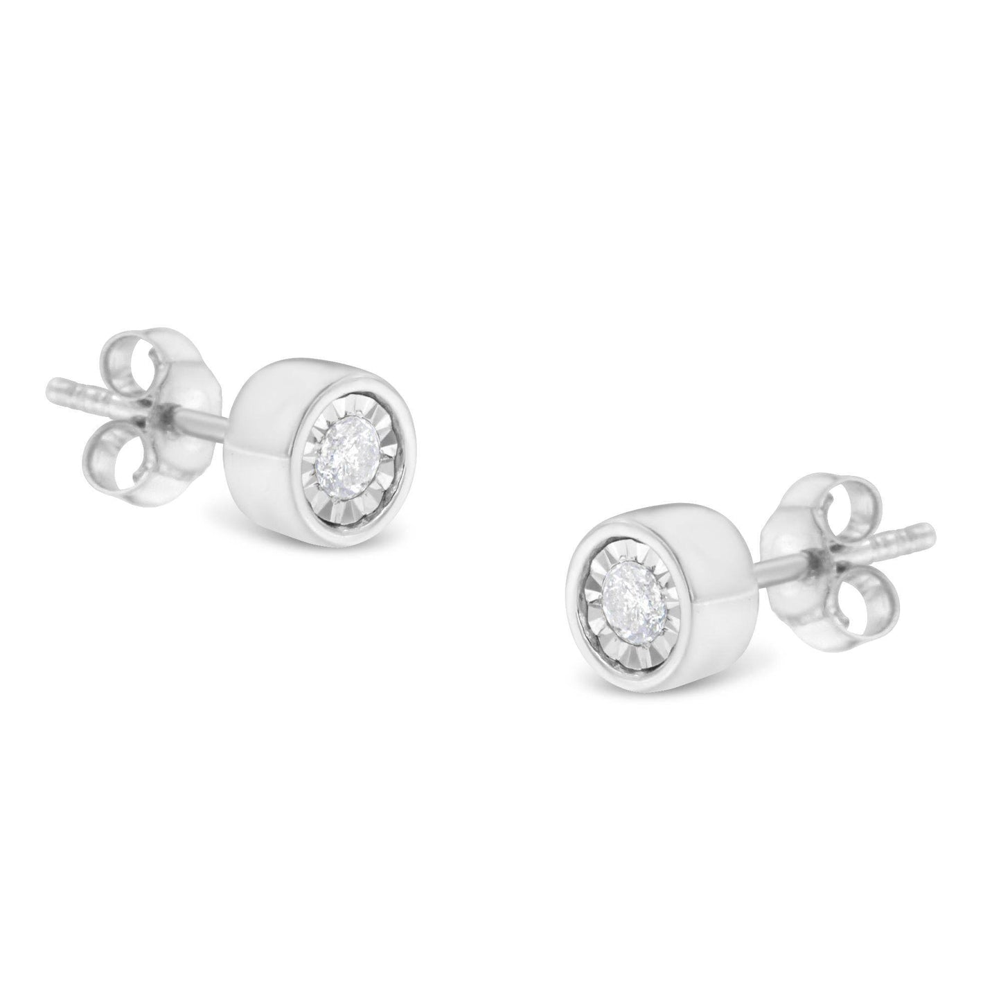 .925 Sterling Silver 1/5 Cttw Round Brilliant-Cut Near Colorless Diamond Miracle-Set Bezel Barrel Style Stud Earrings (I-J Color, I2-I3 Clarity) - Bijoux-NYC Direct