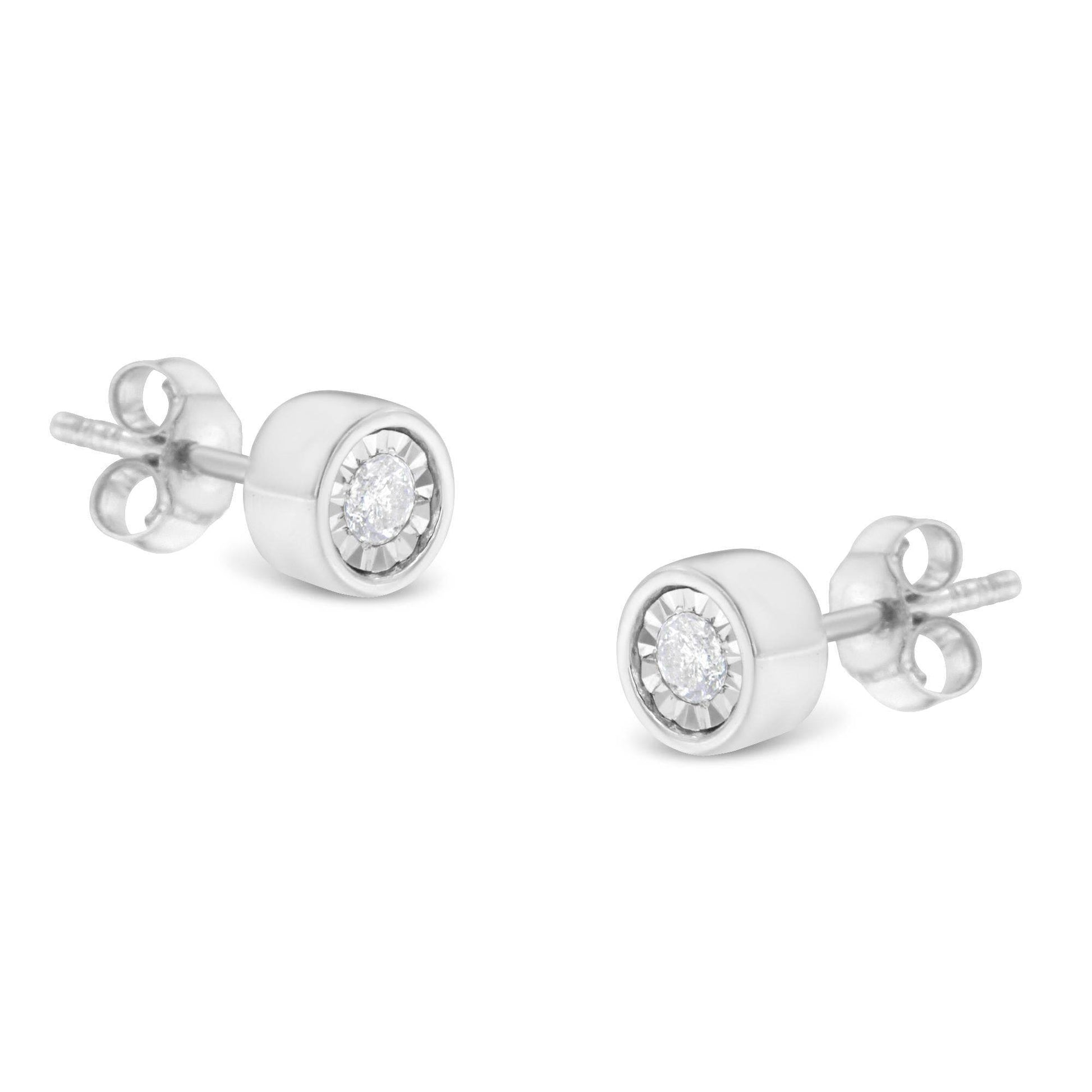 .925 Sterling Silver 1/5 Cttw Round Brilliant-Cut Near Colorless Diamond Miracle-Set Bezel Barrel Style Stud Earrings (I-J Color, I2-I3 Clarity) - Bijoux-NYC Direct