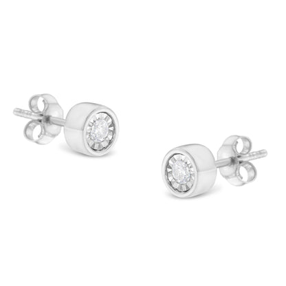 .925 Sterling Silver 1/5 Cttw Round Brilliant-Cut Near Colorless Diamond Miracle-Set Bezel Barrel Style Stud Earrings (I-J Color, I2-I3 Clarity) - Bijoux-NYC Direct