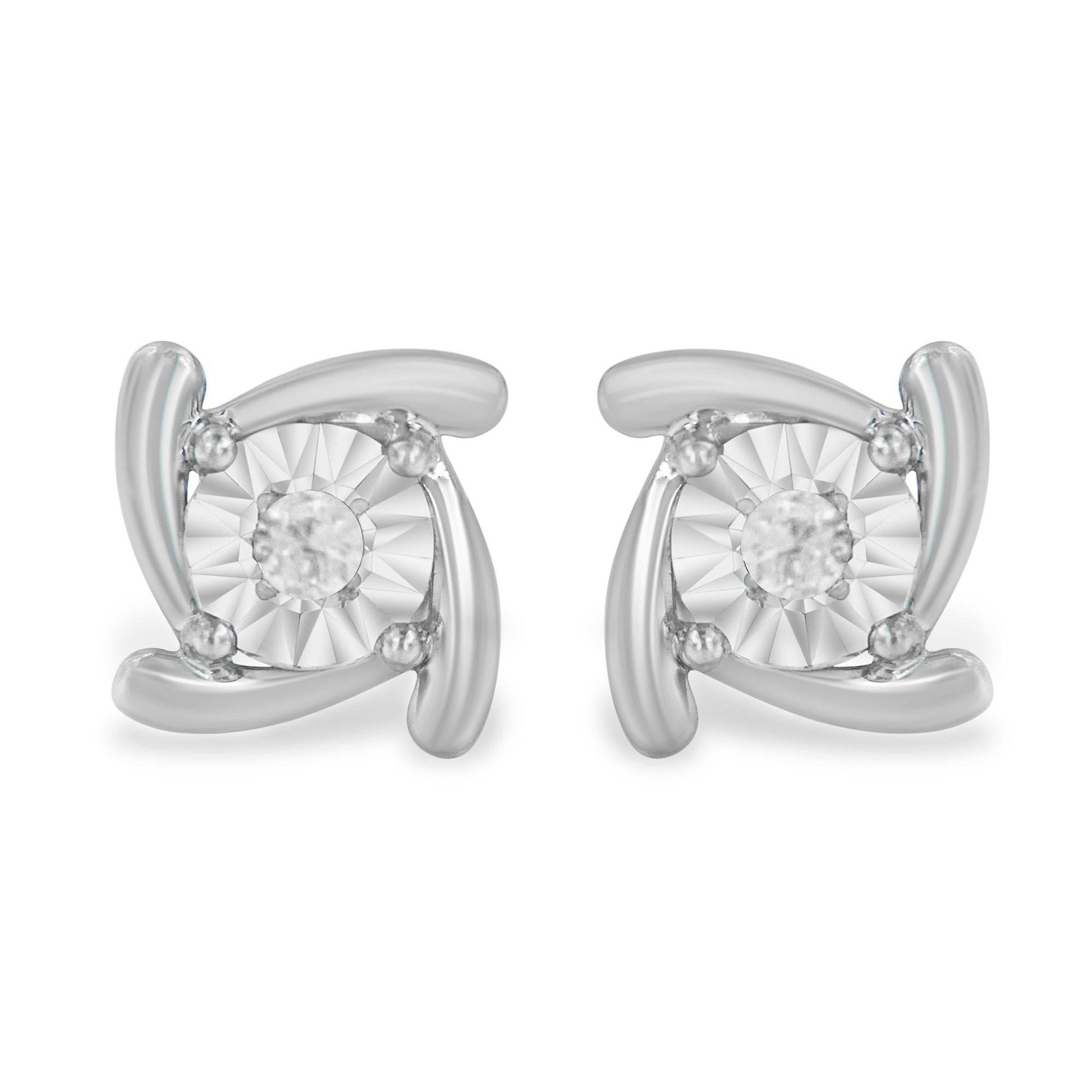 .925 Sterling Silver 1/10 Cttw Round Brilliant-Cut Near Colorless Diamond Miracle-Set Square Pinwheel Stud Earrings (I-J Color, I3 Clarity) - Bijoux-NYC Direct