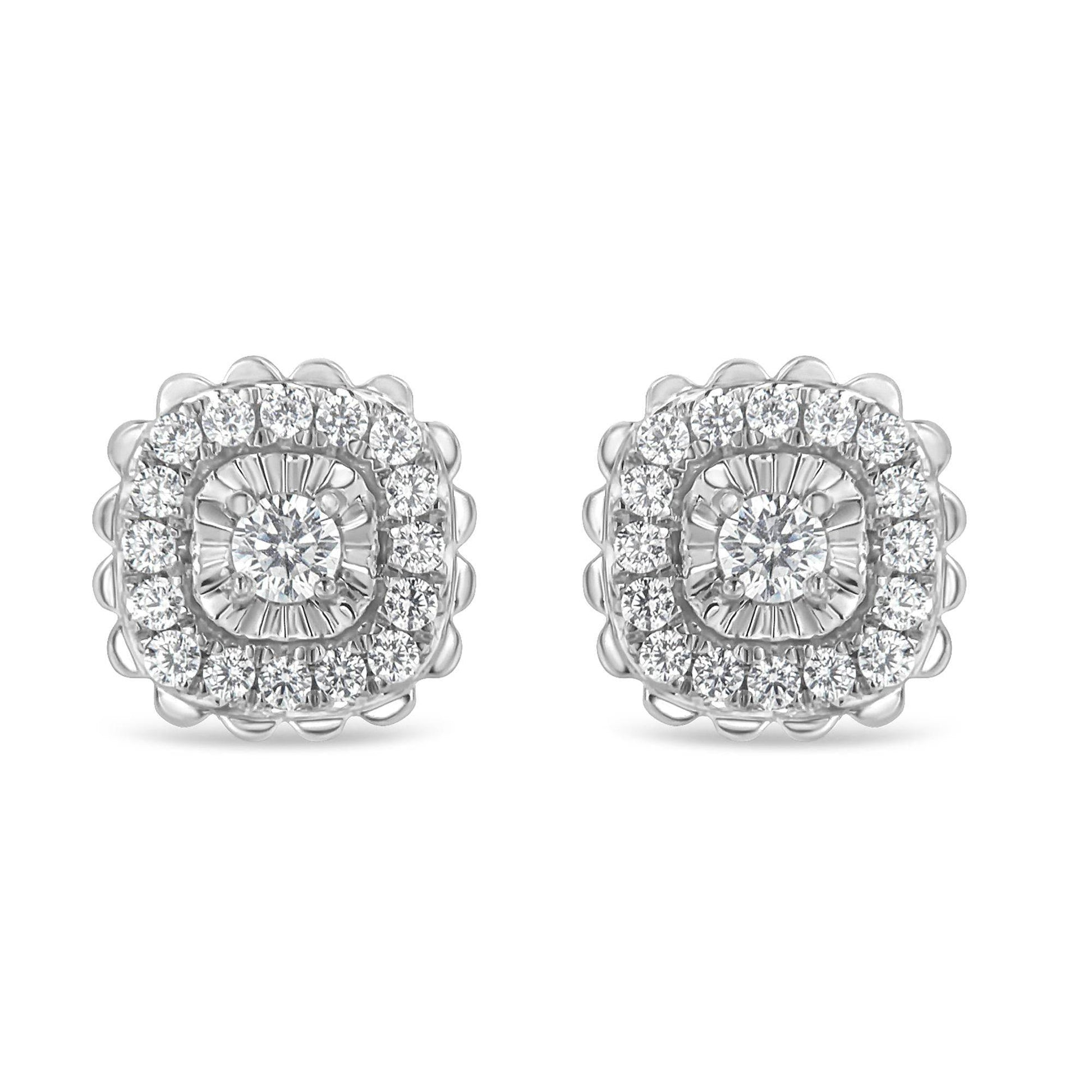 .925 Sterling Silver 1/2 Cttw Round-Cut Diamond Halo Cluster Stud Earring (I-J Color, I2-I3 Clarity) - Bijoux-NYC Direct