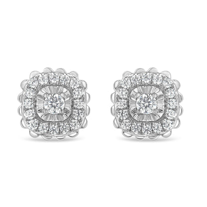 .925 Sterling Silver 1/2 Cttw Round-Cut Diamond Halo Cluster Stud Earring (I-J Color, I2-I3 Clarity) - Bijoux-NYC Direct