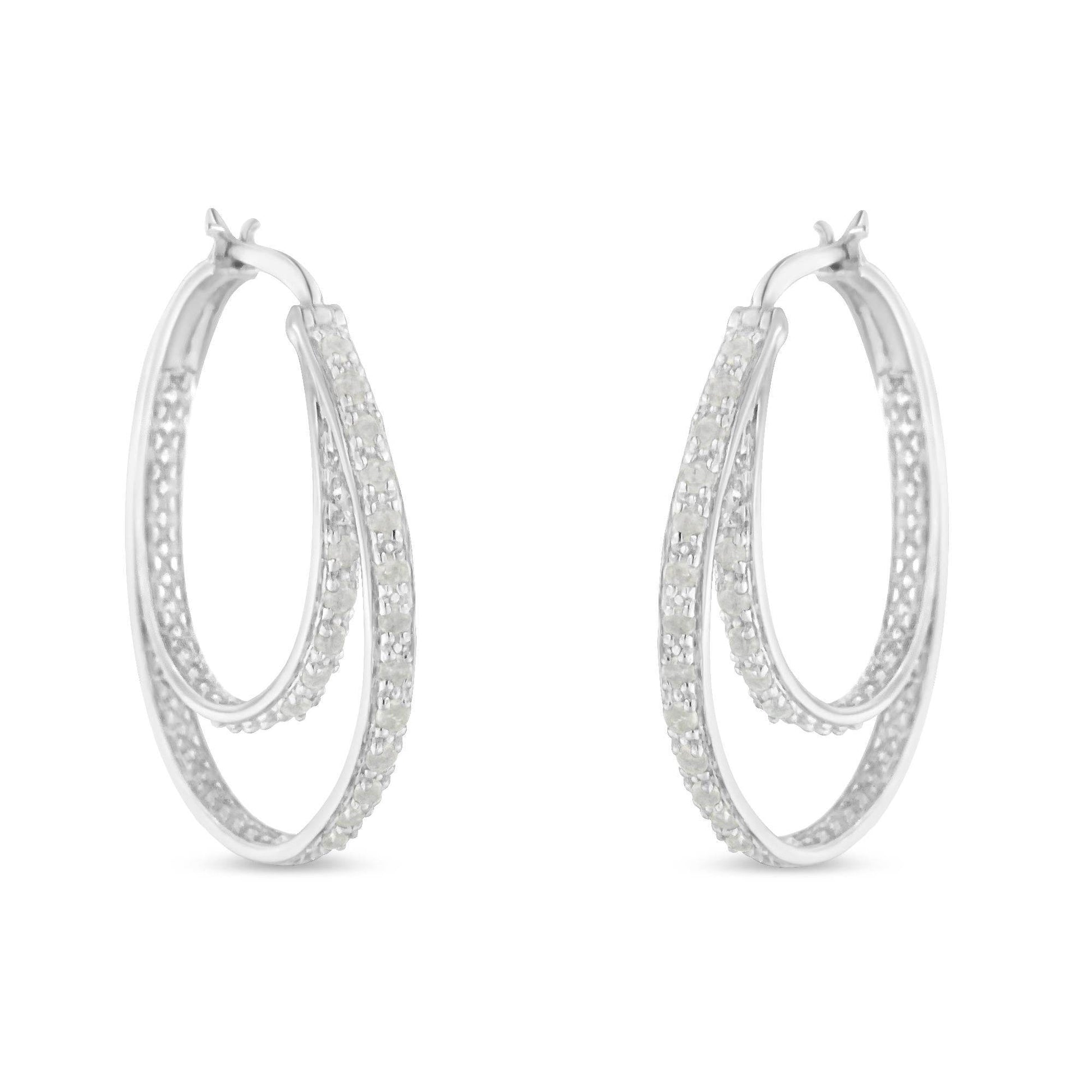 .925 Sterling Silver 1/2 cttw Miracle-Set Diamond Double Hoop with Latchback Earrings (I-J Color, I3 Clarity) - Bijoux-NYC Direct