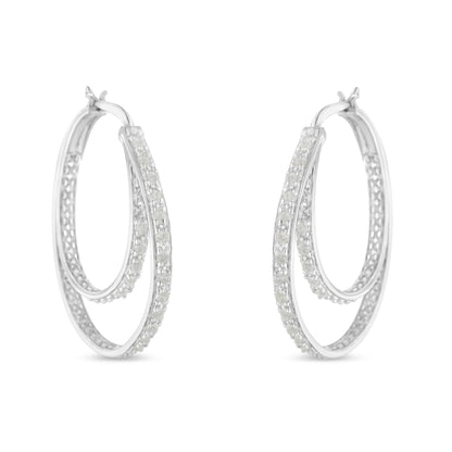 .925 Sterling Silver 1/2 cttw Miracle-Set Diamond Double Hoop with Latchback Earrings (I-J Color, I3 Clarity) - Bijoux-NYC Direct