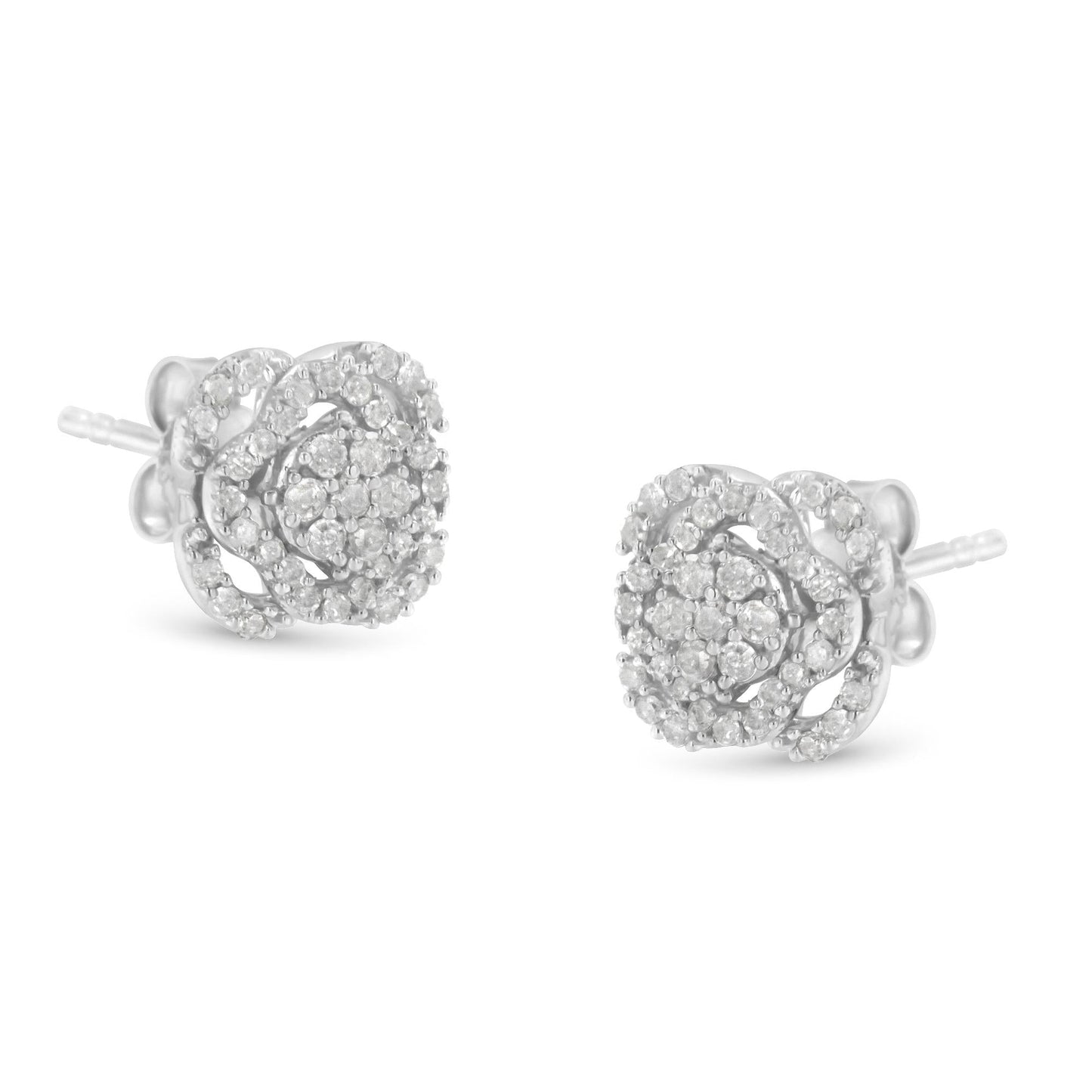.925 Sterling Silver 1/2 cttw Round-cut Diamond Floral Cluster and Halo Stud Earring (I-J Color, I3 Clarity) - Bijoux-NYC Direct