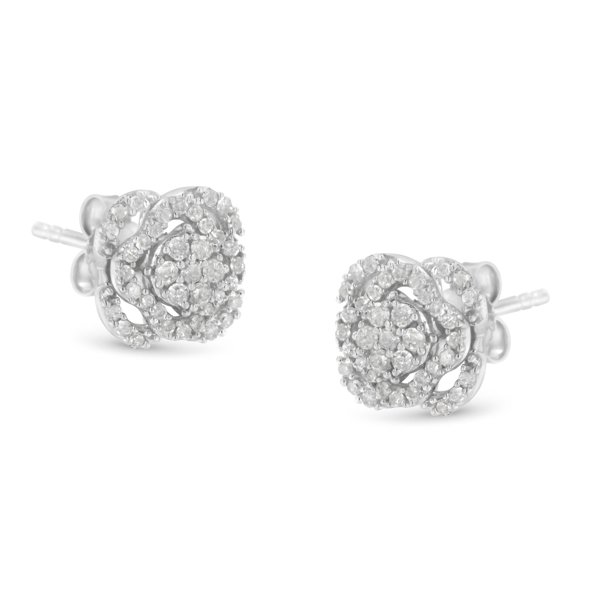 .925 Sterling Silver 1/2 cttw Round-cut Diamond Floral Cluster and Halo Stud Earring (I-J Color, I3 Clarity) - Bijoux-NYC Direct
