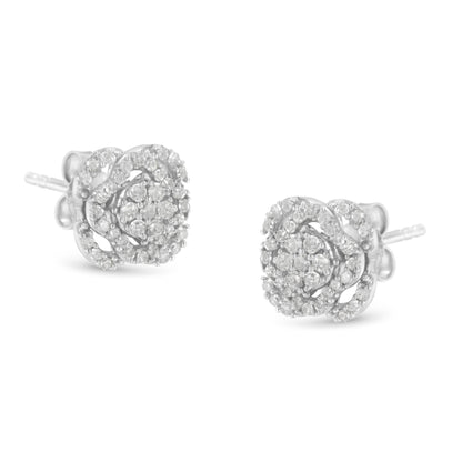 .925 Sterling Silver 1/2 cttw Round-cut Diamond Floral Cluster and Halo Stud Earring (I-J Color, I3 Clarity) - Bijoux-NYC Direct