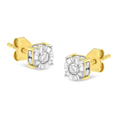 10K Yellow Gold Plated Sterling Silver 1/2 Cttw Miracle Set Diamond Stud Earring (J-K Color, I2-I3 Clarity) - Bijoux-NYC Direct