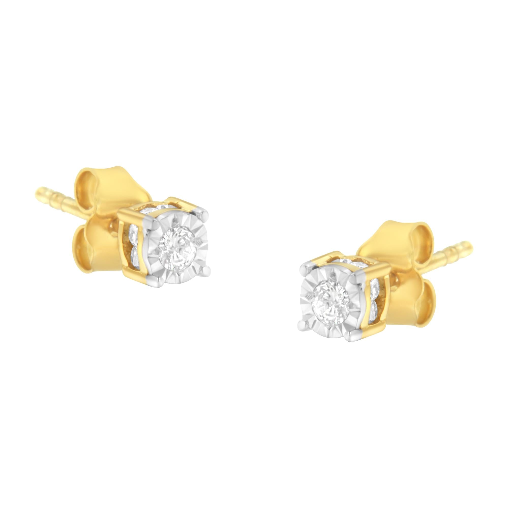 Yellow Plated Sterling Silver Diamond Stud Earring (1/4 cttw, I-J Color, I2-I3 Clarity) - Bijoux-NYC Direct