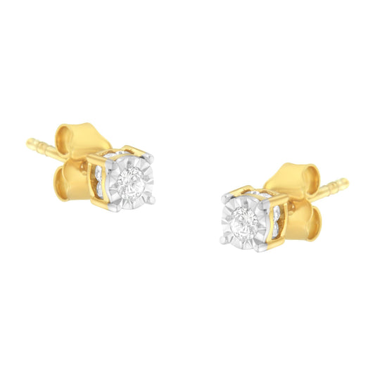 Yellow Plated Sterling Silver Diamond Stud Earring (1/4 cttw, I-J Color, I2-I3 Clarity) - Bijoux-NYC Direct