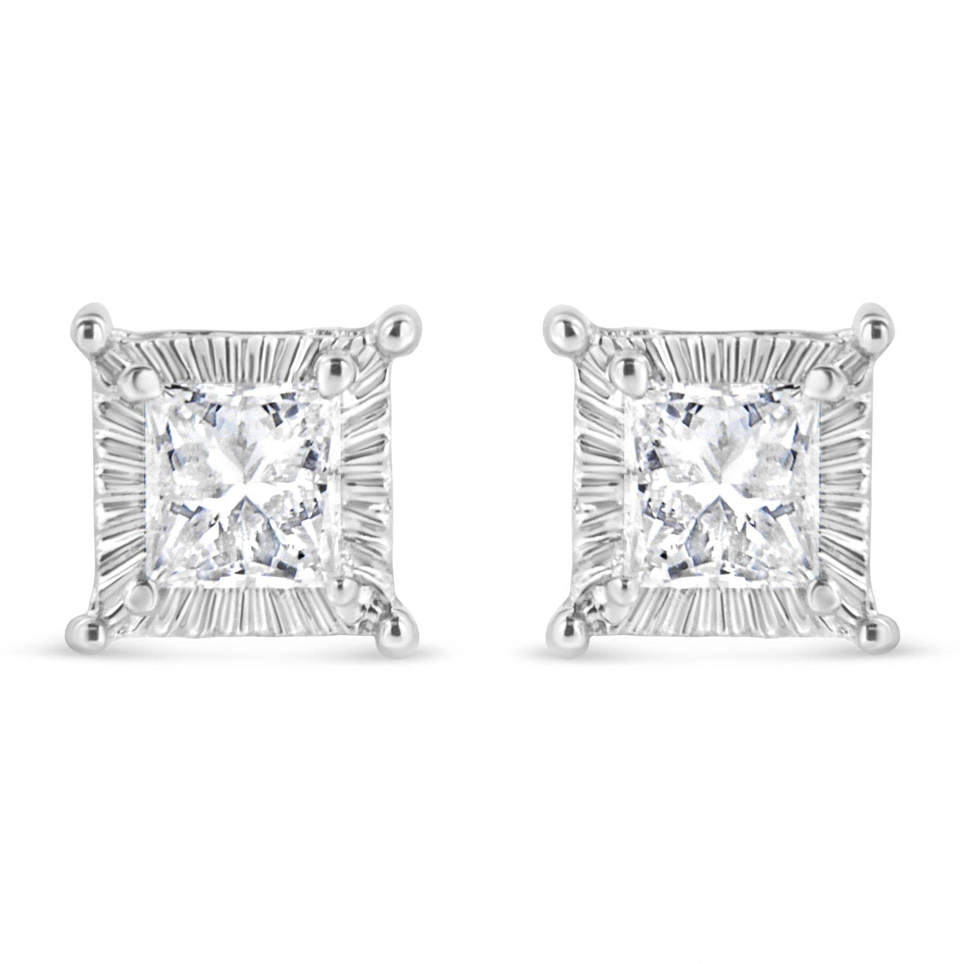 .925 Sterling Silver 1/2 Cttw Princess-cut Diamond Stud Earring (I-J Color, I2-I3 Clarity) - Bijoux-NYC Direct