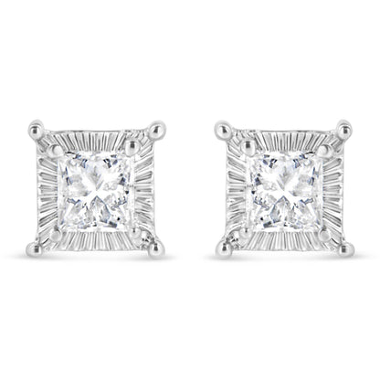 .925 Sterling Silver 1/2 Cttw Princess-cut Diamond Stud Earring (I-J Color, I2-I3 Clarity) - Bijoux-NYC Direct