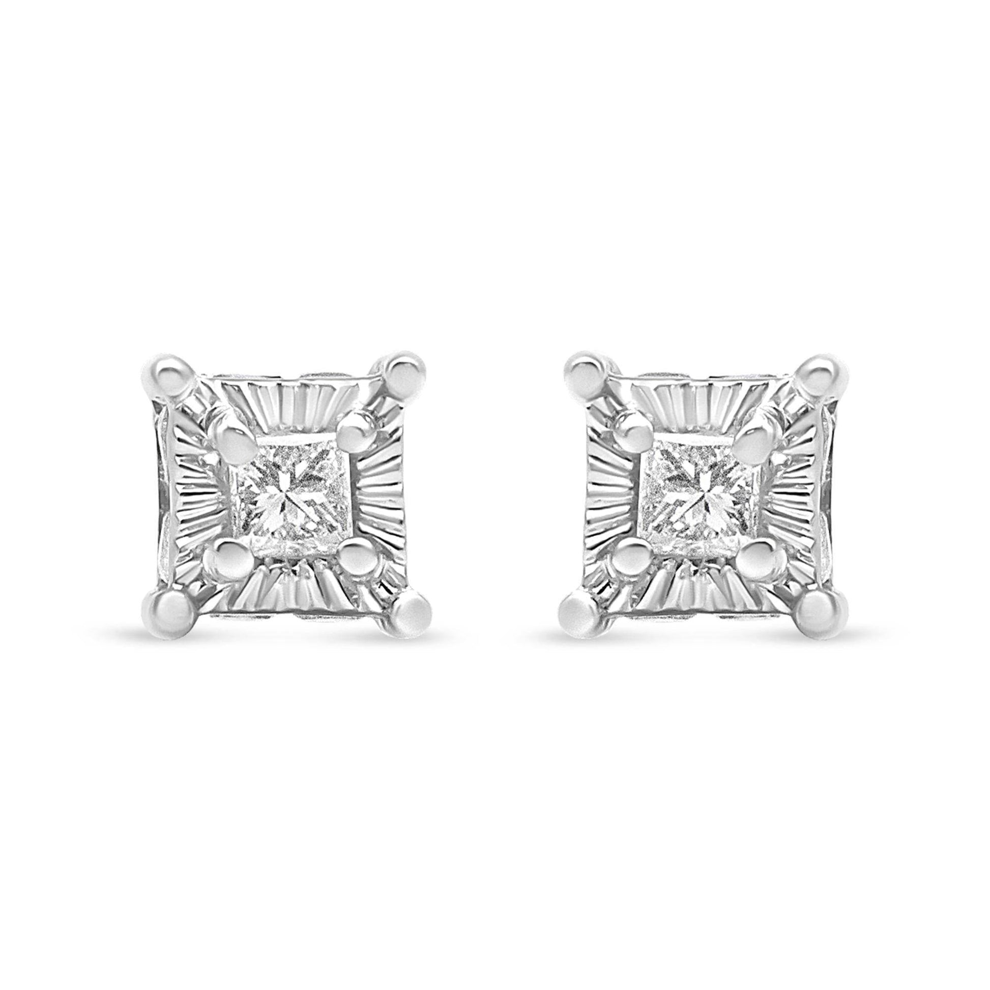 .925 Sterling Silver 1/4 Cttw Miracle Set Princess-Cut Diamond Solitaire Stud Earrings with Hidden Halo (I-J Color, SI2-I1 Clarity) - Bijoux-NYC Direct
