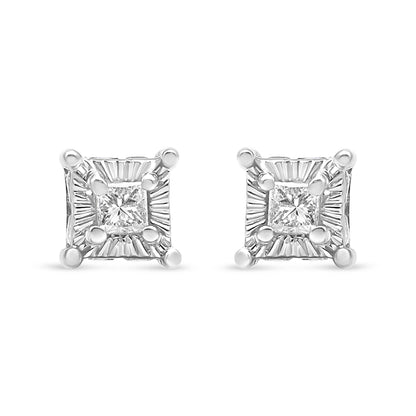 .925 Sterling Silver 1/4 Cttw Miracle Set Princess-Cut Diamond Solitaire Stud Earrings with Hidden Halo (I-J Color, SI2-I1 Clarity) - Bijoux-NYC Direct