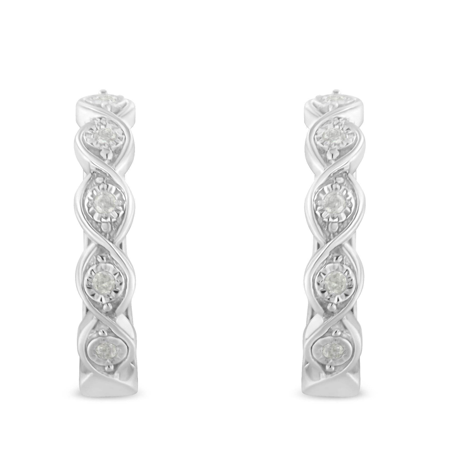 .925 Sterling Silver 1/10 Cttw Miracle-Set Diamond Infinity Swirl Hoop Earrings (I-J Color, I3 Clarity) - Bijoux-NYC Direct