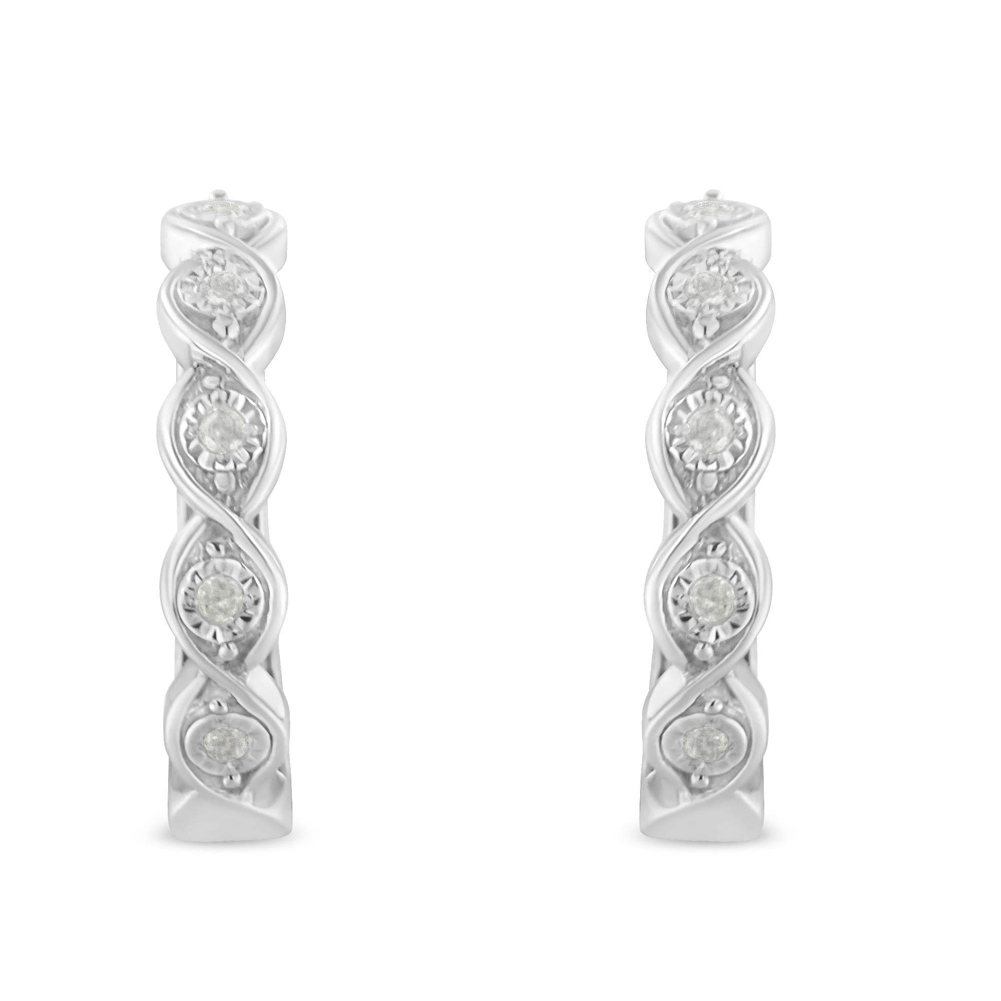 .925 Sterling Silver 1/10 Cttw Miracle-Set Diamond Infinity Swirl Hoop Earrings (I-J Color, I3 Clarity) - Bijoux-NYC Direct
