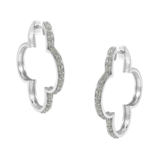 .925 Sterling Silver 1.0 cttw Diamond 4 Leaf Clover Shape Hoop Earrings(I-J Color, I3 Clarity) - Bijoux-NYC Direct