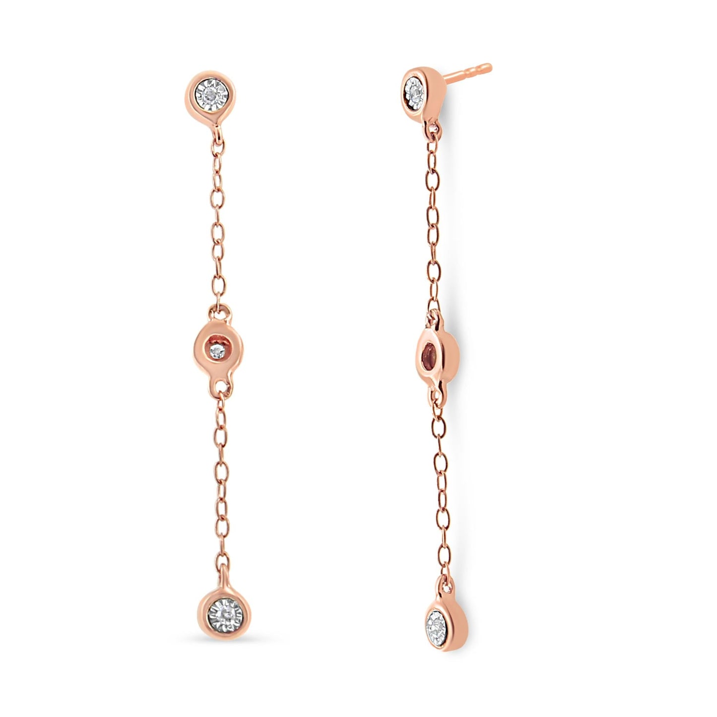 10K Rose Gold Plated .925 Sterling Silver 1/15 Cttw Diamond Dangle Earring (I-J Color, I3-Promo Clarity) - Bijoux-NYC Direct