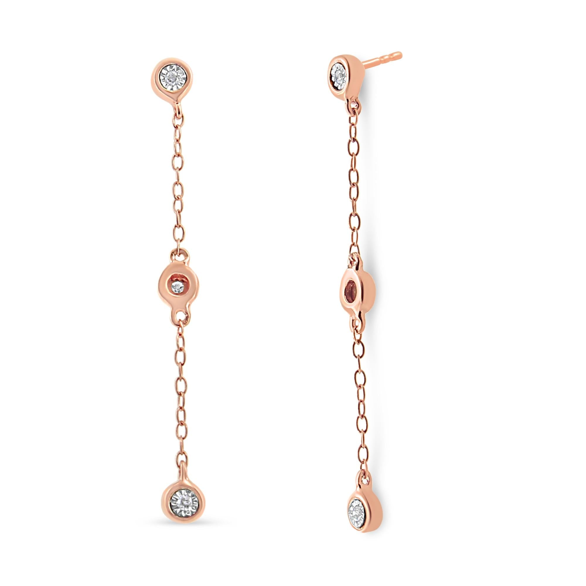 10K Rose Gold Plated .925 Sterling Silver 1/15 Cttw Diamond Dangle Earring (I-J Color, I3-Promo Clarity) - Bijoux-NYC Direct