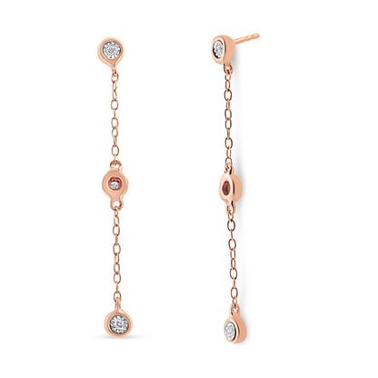 10K Rose Gold Plated .925 Sterling Silver 1/15 Cttw Diamond Dangle Earring (I-J Color, I3-Promo Clarity) - Bijoux-NYC Direct