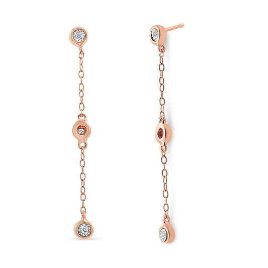 10K Rose Gold Plated .925 Sterling Silver 1/15 Cttw Diamond Dangle Earring (I-J Color, I3-Promo Clarity) - Bijoux-NYC Direct