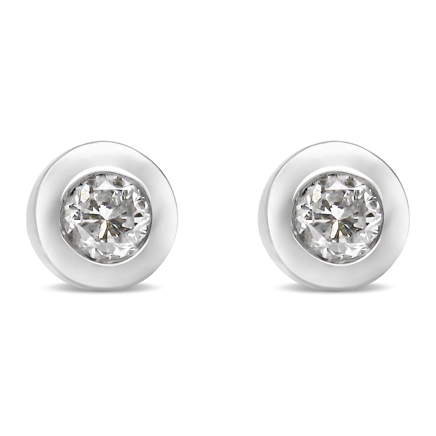 10K White Gold 1/5 Cttw Round Brilliant-Cut Near Colorless Diamond Bezel-Set Stud Earrings (H-I Color, I1-I2 Clarity) - Bijoux-NYC Direct