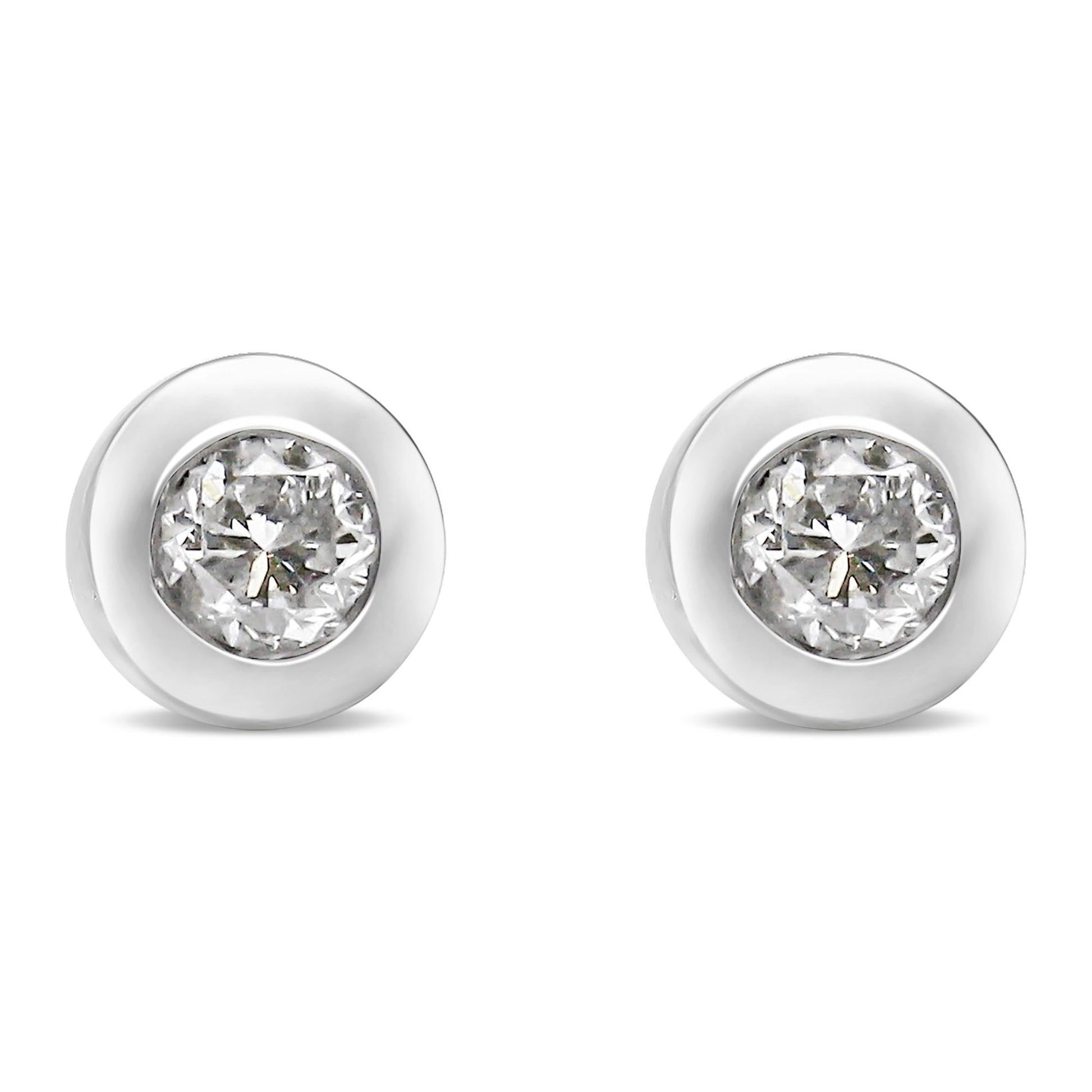 10K White Gold 1/5 Cttw Round Brilliant-Cut Near Colorless Diamond Bezel-Set Stud Earrings (H-I Color, I1-I2 Clarity) - Bijoux-NYC Direct