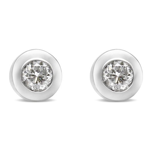 10K White Gold 1/5 Cttw Round Brilliant-Cut Near Colorless Diamond Bezel-Set Stud Earrings (H-I Color, I1-I2 Clarity) - Bijoux-NYC Direct