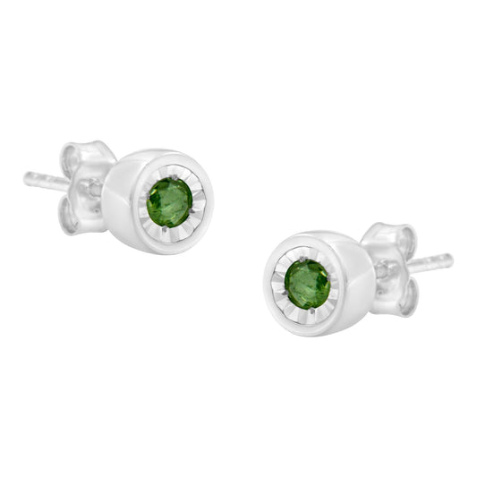 .925 Sterling Silver 0.15 Cttw Round Brilliant-Cut Green Diamond Miracle-Set Stud Earrings (Fancy Color-Enhanced, I1-I2 Clarity) - Bijoux-NYC Direct