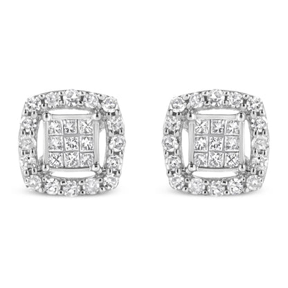 .925 Sterling Silver 1/2 Cttw Round and Princess-Cut Diamond Stud Earrings (I-J Color, I1-I2 Clarity) - Bijoux-NYC Direct