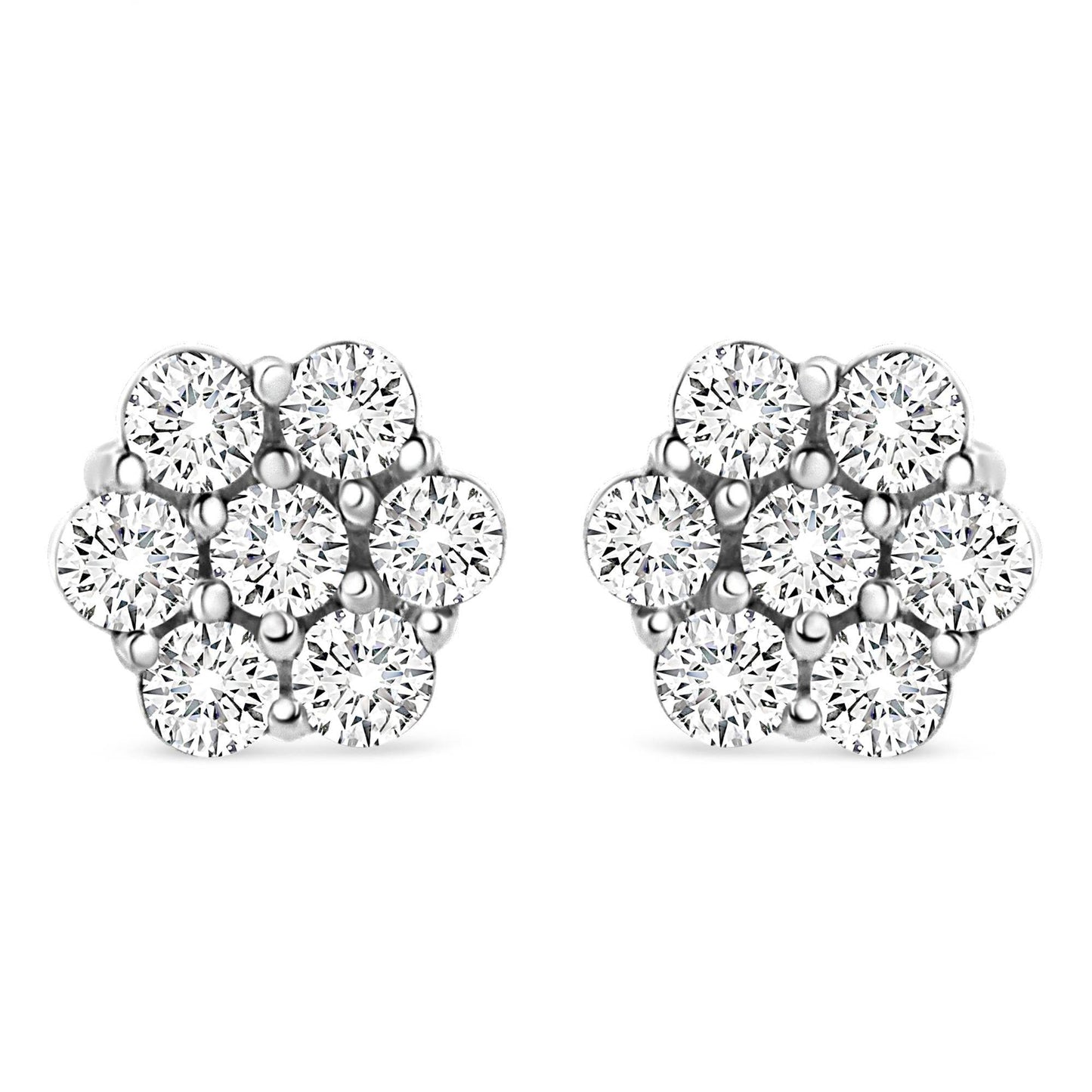 14K White Gold 1/2 cttw Round-Cut Diamond Floral Stud Earrings (I-J Color, SI2-I1 Clarity) - Bijoux-NYC Direct