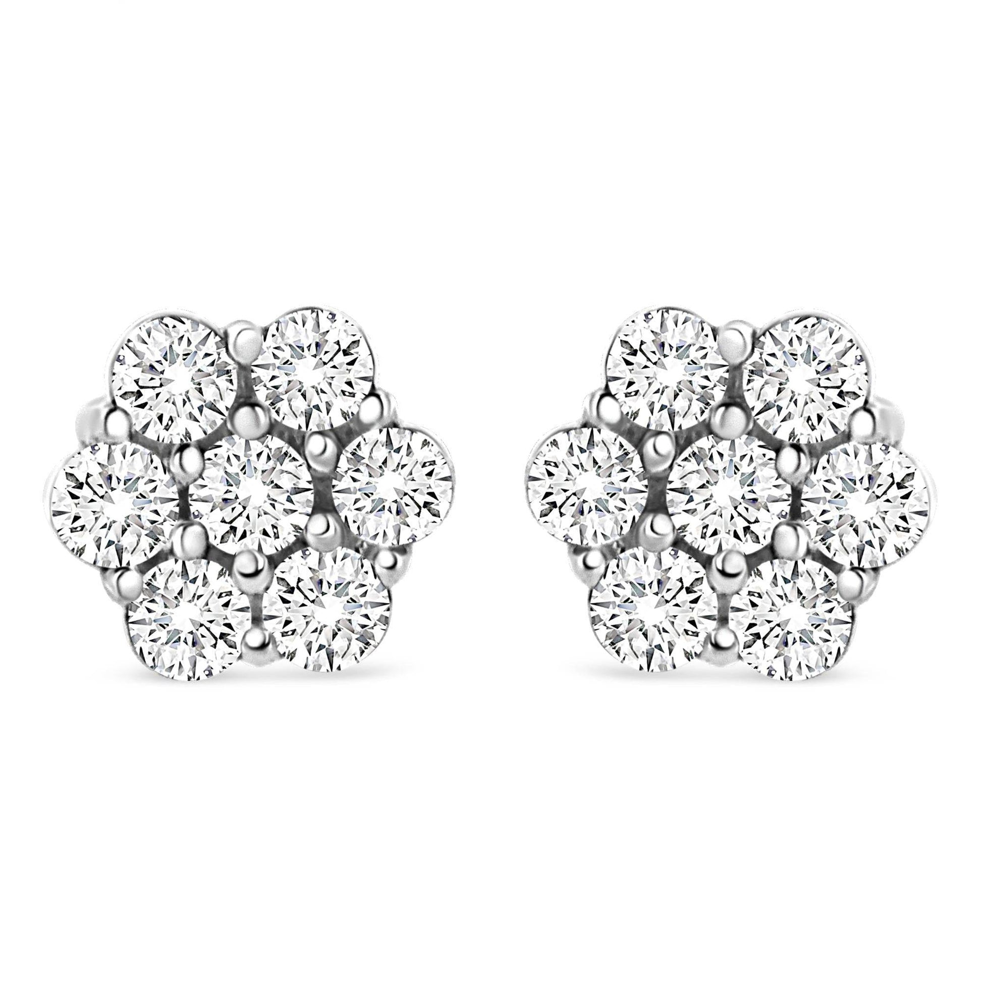 14K White Gold 1/2 cttw Round-Cut Diamond Floral Stud Earrings (I-J Color, SI2-I1 Clarity) - Bijoux-NYC Direct