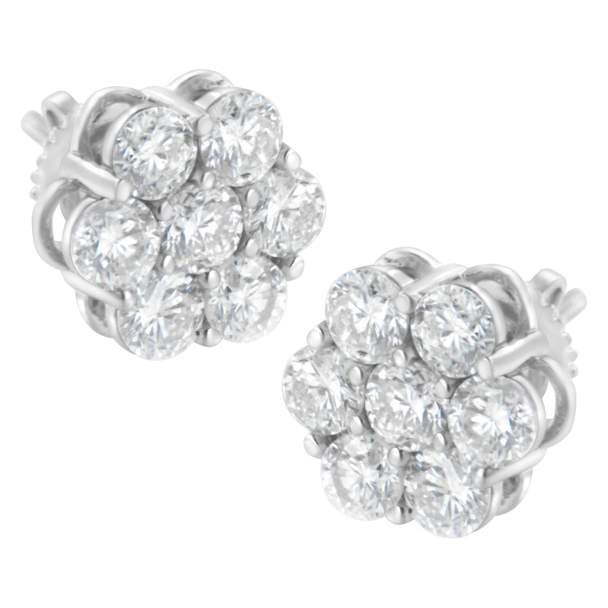 Sterling Silver 2 cttw Floral Composite 7 Stone Diamond Stud Earring (I-J, I1-I2) - Bijoux-NYC Direct