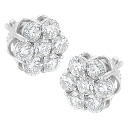 Sterling Silver 2 cttw Floral Composite 7 Stone Diamond Stud Earring (I-J, I1-I2) - Bijoux-NYC Direct