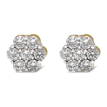 14K Yellow Gold 2.0 Cttw Diamond Floral Cluster Stud Earring with Screw Back (H-I Color, SI1-SI2 Clarity) - Bijoux-NYC Direct