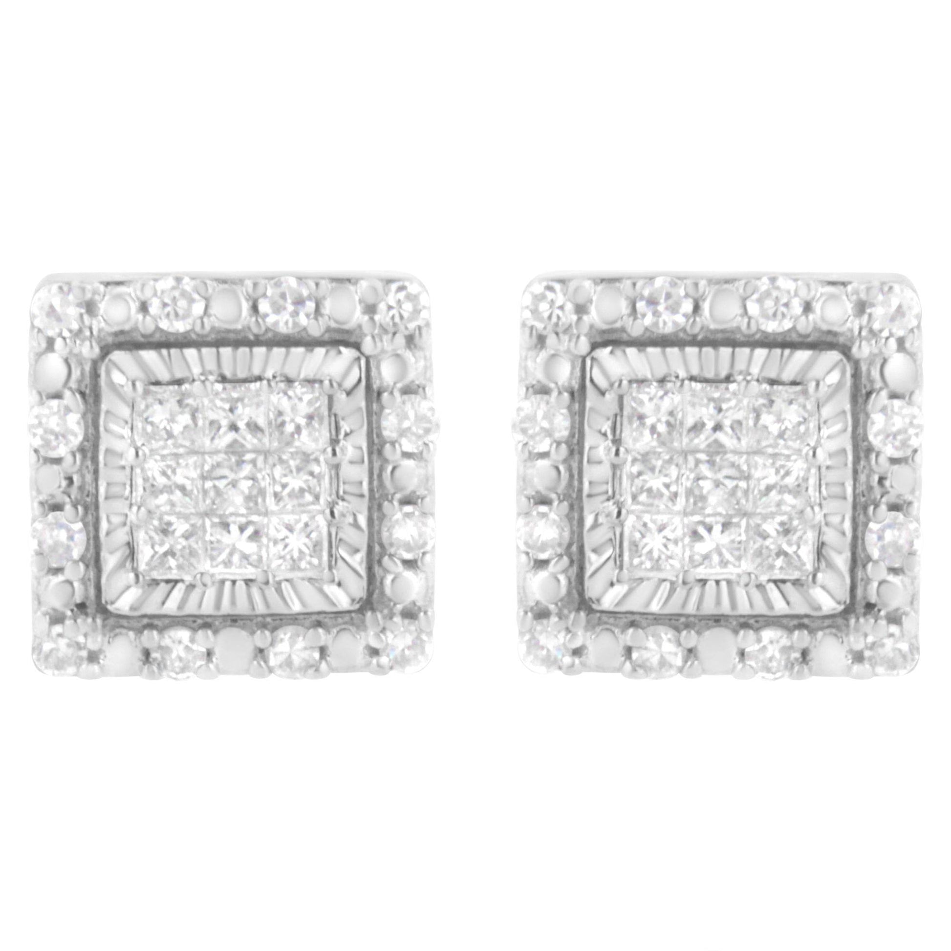 10K White Gold 1/2 cttw Invisible Set Princess-Cut Diamond Square Stud Earring (I-J Color, I1-I2 Clarity) - Bijoux-NYC Direct
